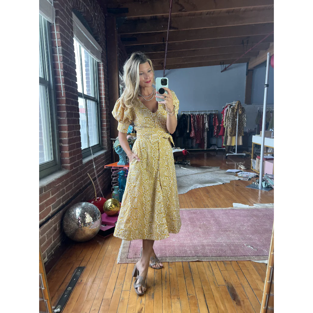 Deep V Day Gown - MIDI - Marigold Embroidery - Image 13