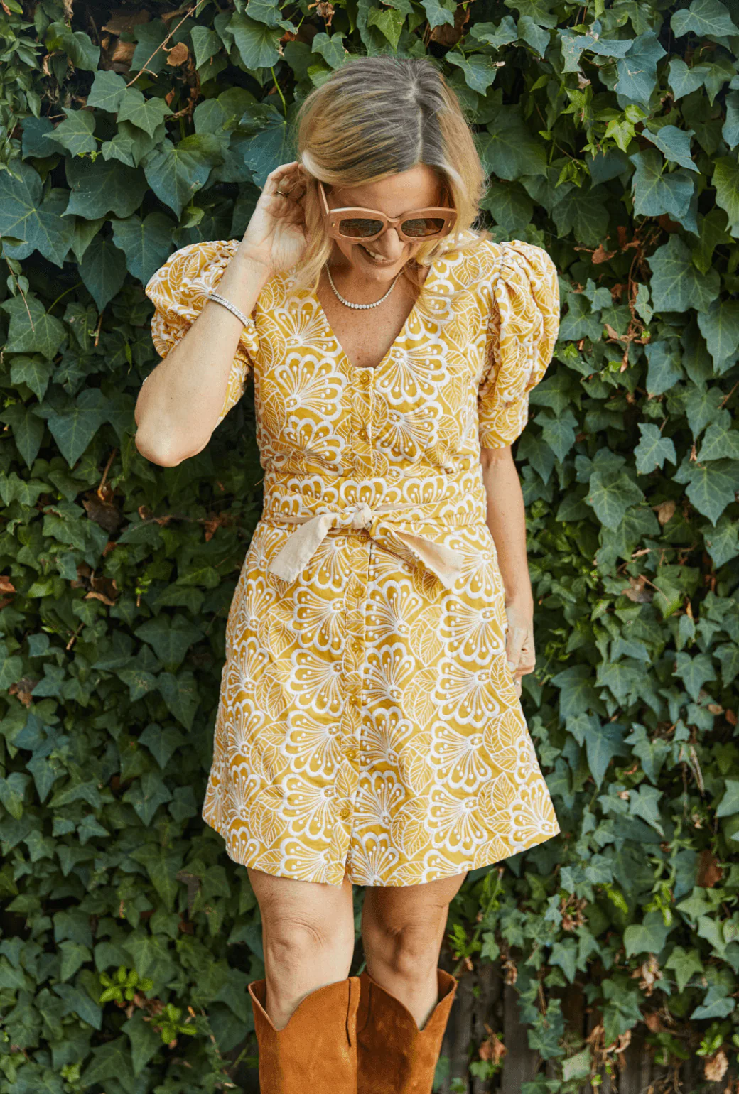 Deep V Day Gown - MINI - Marigold Embroidery - Image 3