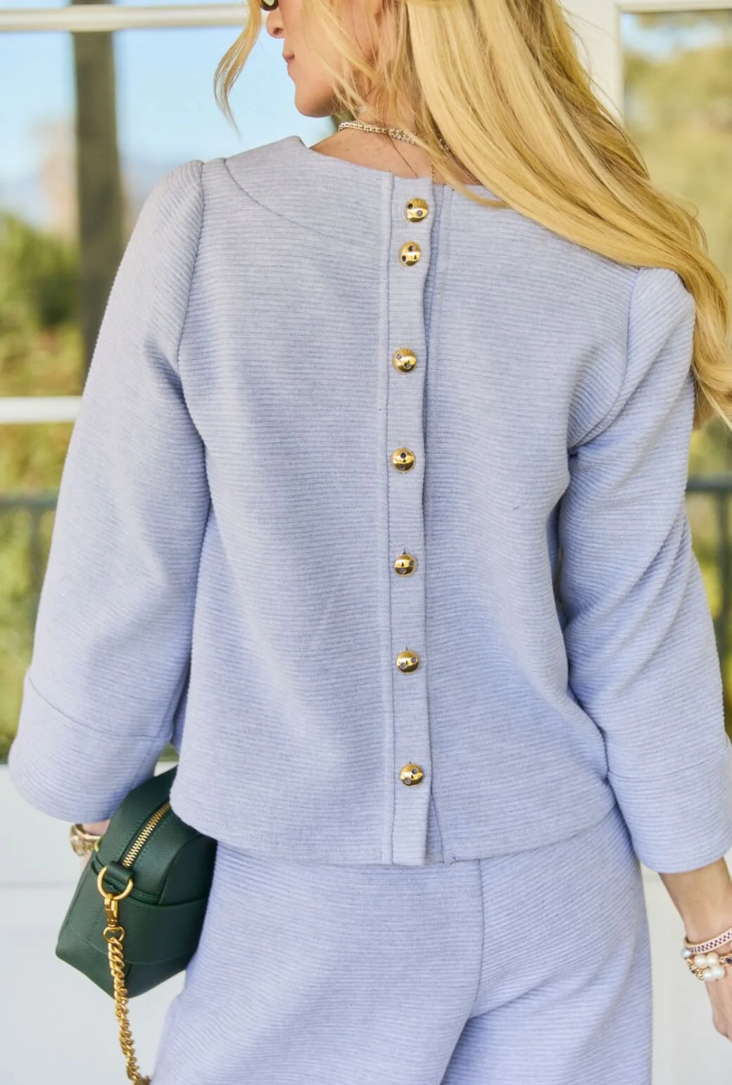 Deep V Long Sleeve Mod Top - Grey Ottoman Rib - Image 2