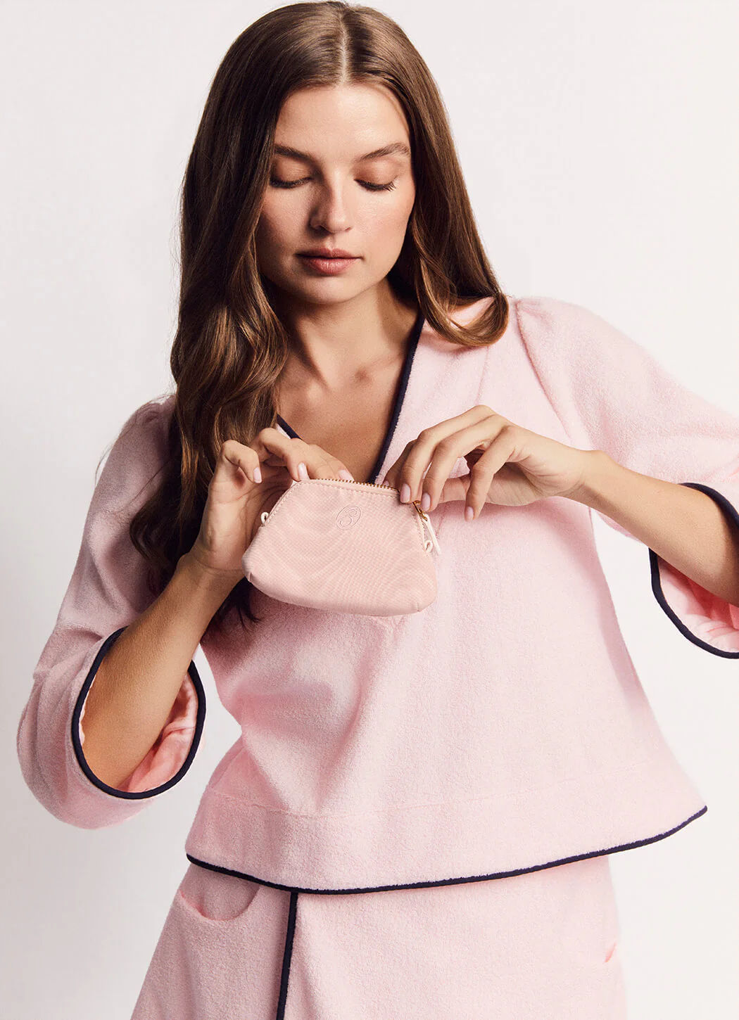 Deep V Mod Top - Pink Terry with Navy Trim - Image 6
