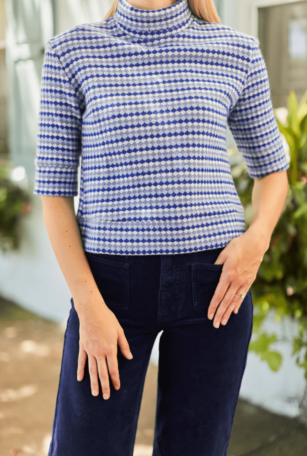 Diamond Sweater Elbow Sleeve - Blue - Image 2