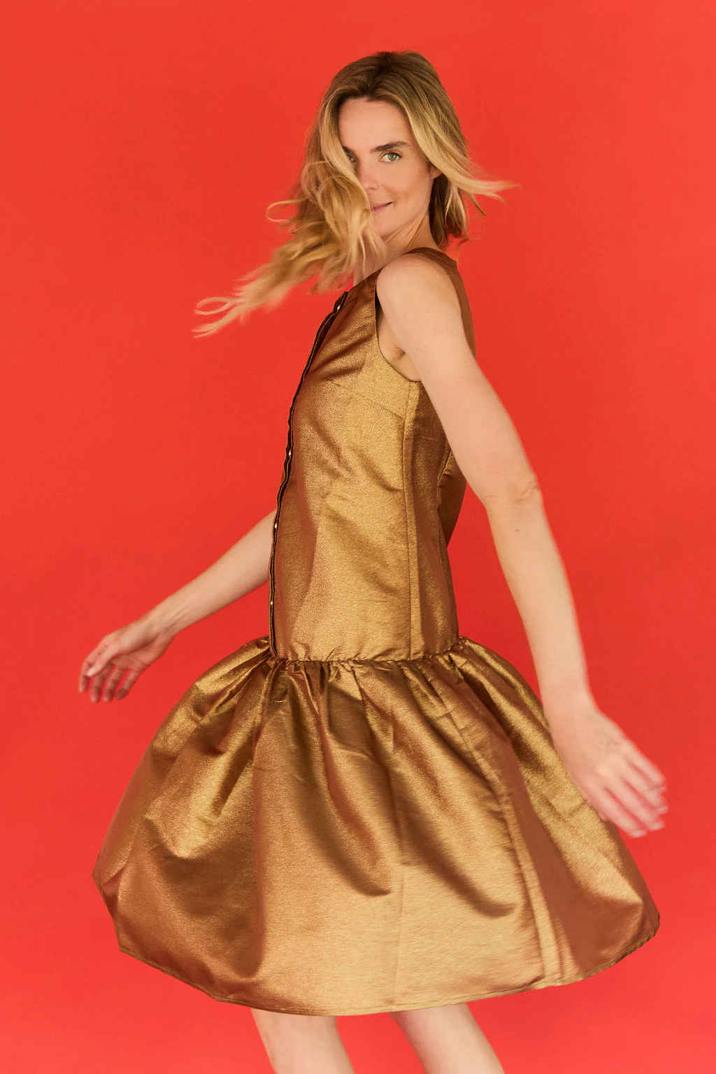 Drop Waist Dress - Warm Gold - Image 2