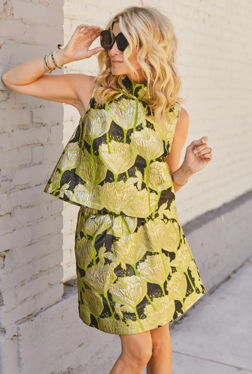Everyday MINI Skirt - Chartreuse and Black Brocade - Image 2