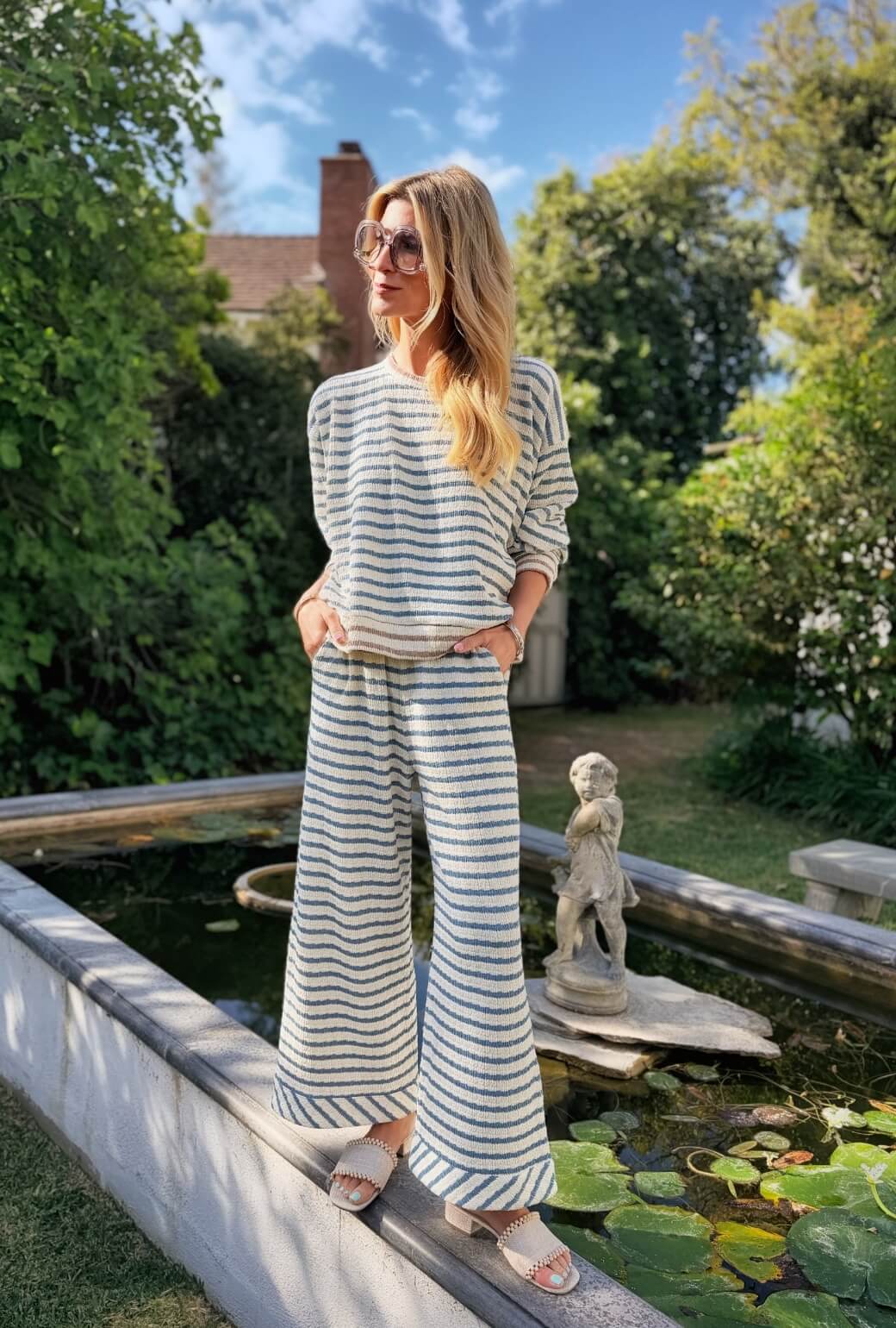 Everyday Pullover - Blue & Taupe Stripe Knit - Image 2