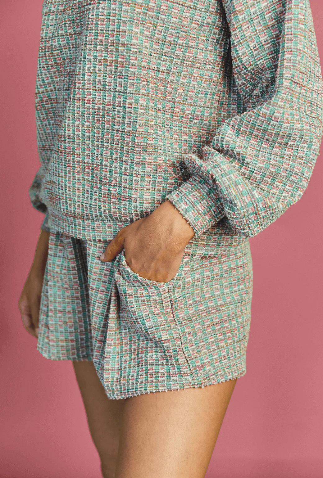 Everyday Shorts - Green and Pink Plaid Knit - Image 4