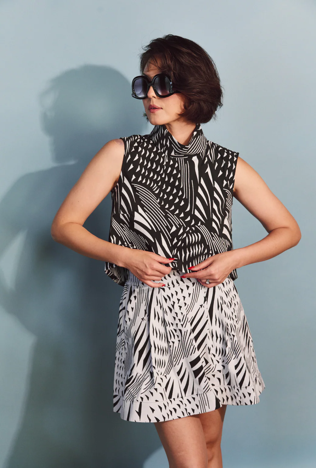 Flat Front Everyday MINI Skirt - Abstract White - Image 2