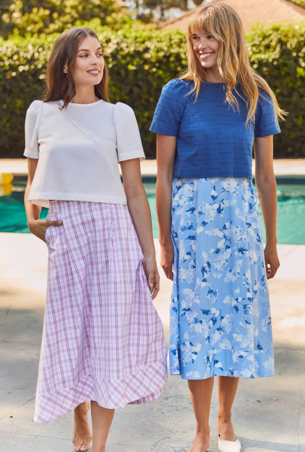Flat Front MIDI Skirt - Pink Windowpane Plaid - Image 3