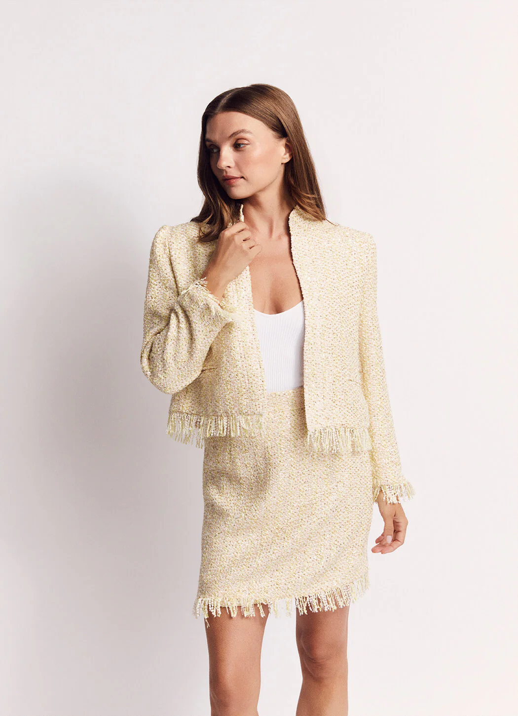 Fringed Mini Skirt - Ivory Twinkle Tweed - Image 6