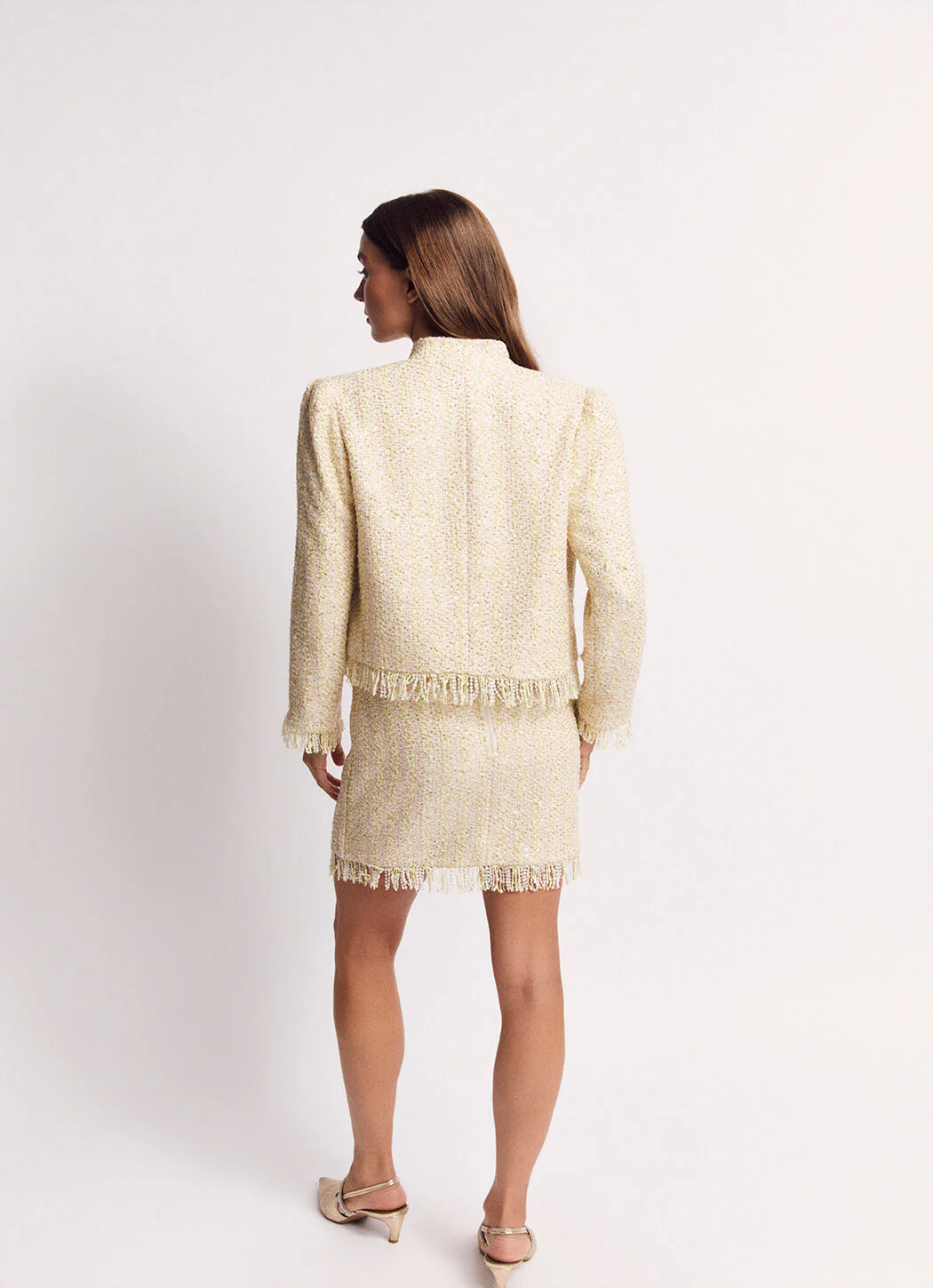 Fringed Mini Skirt - Ivory Twinkle Tweed - Image 7