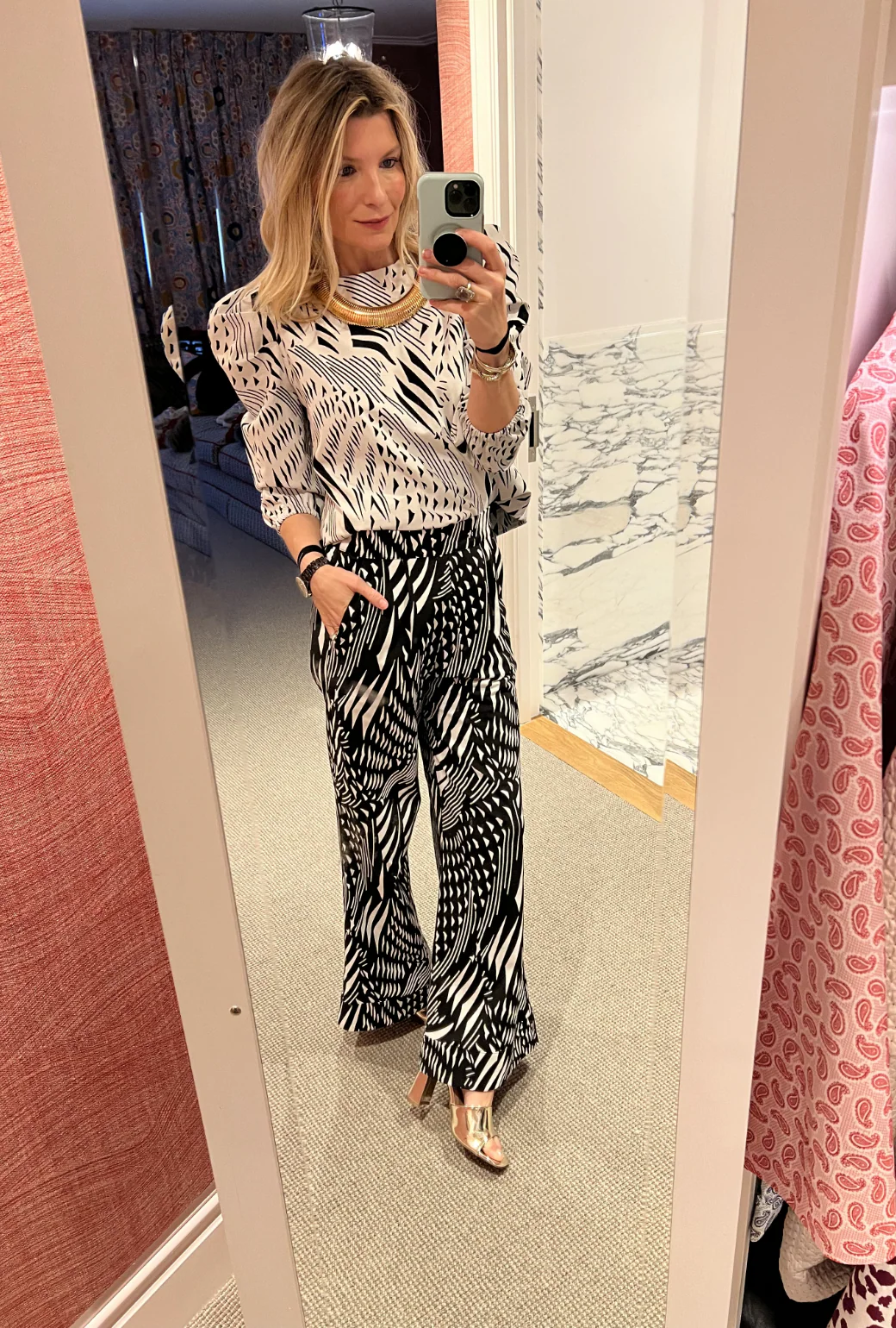 Hepburn High Rise Trousers - Black Abstract - Image 7
