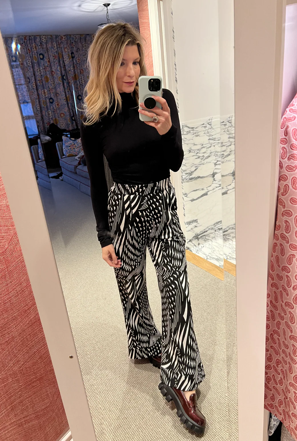 Hepburn High Rise Trousers - Black Abstract - Image 8