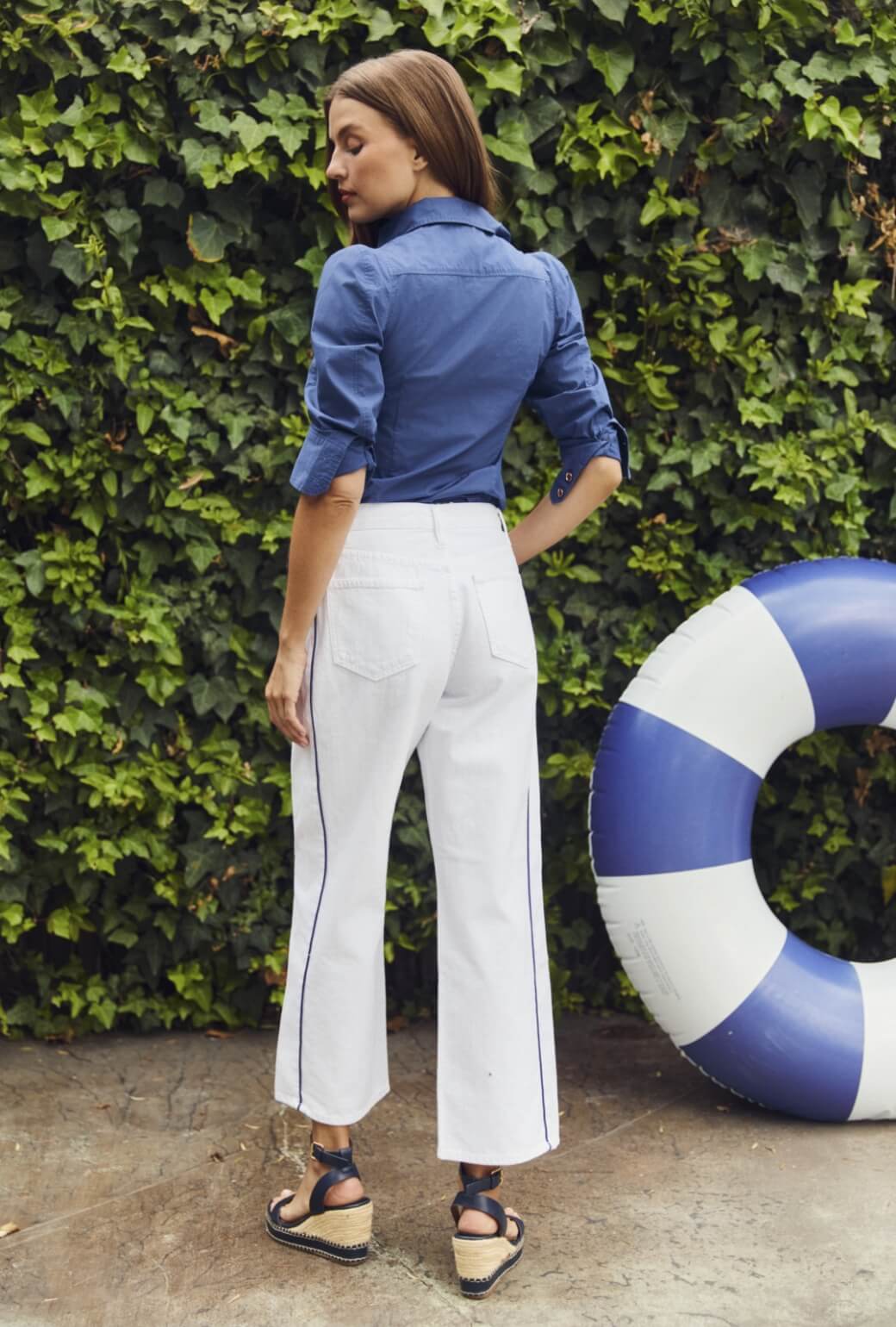 Horseshoe Jeans - White with Navy Stripe - Image 5