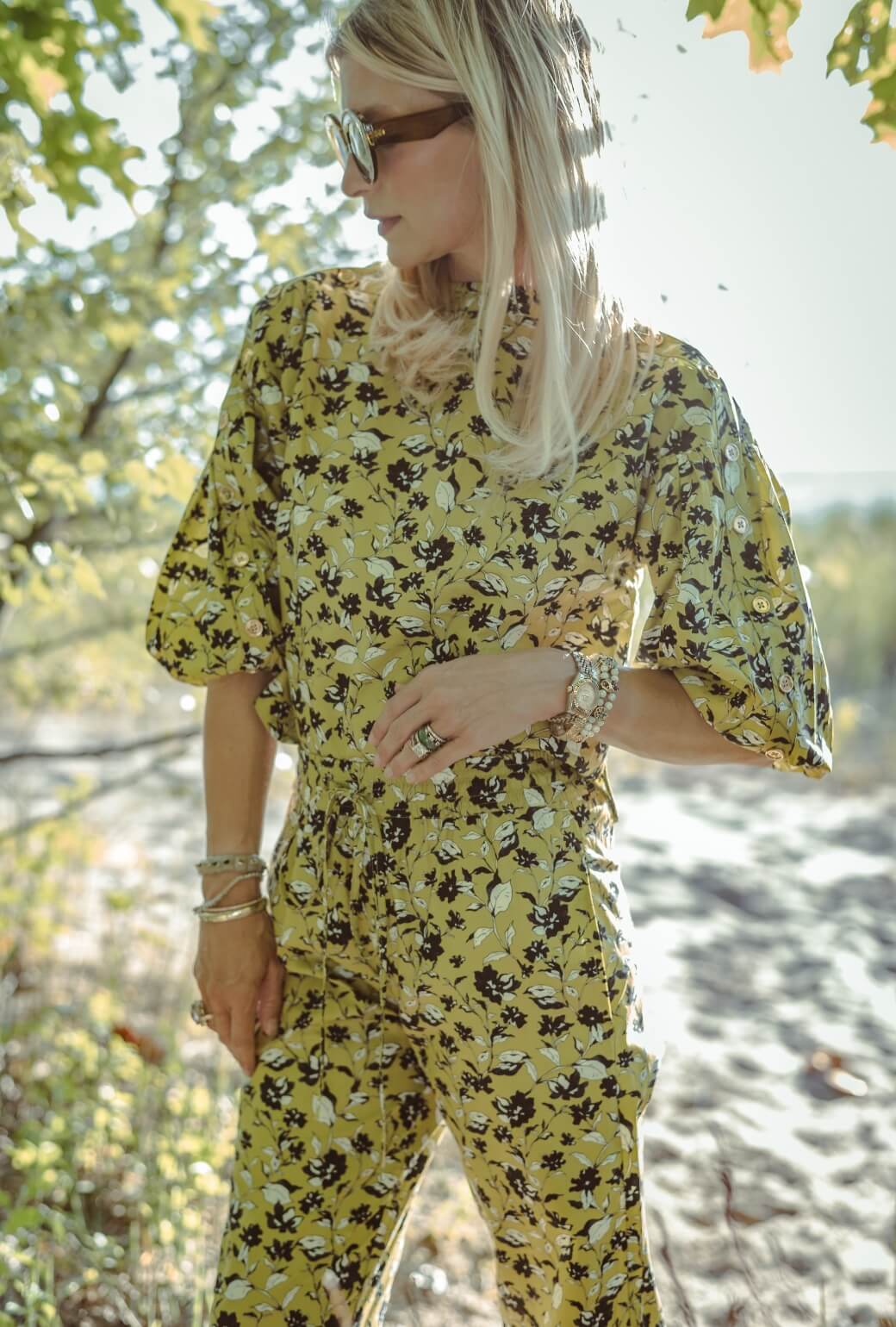 Le Culottes Full Length - Chartreuse Floral - Image 4