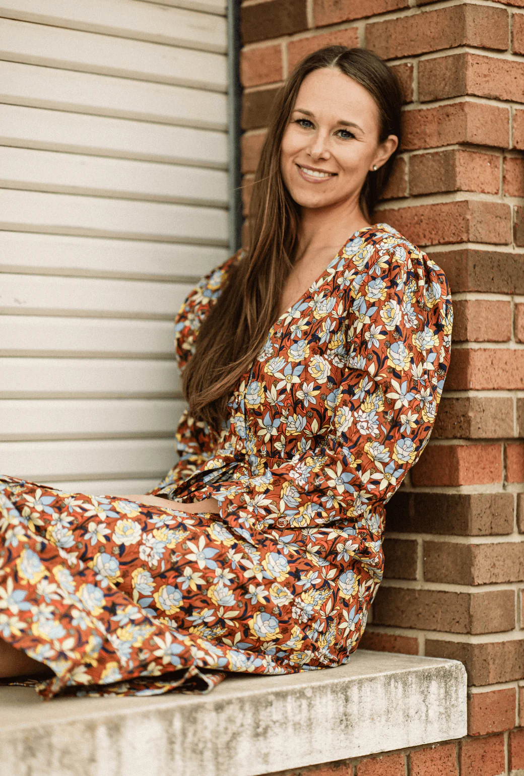 Long Sleeve Day Gown - MIDI - Bronze Floral - Image 12
