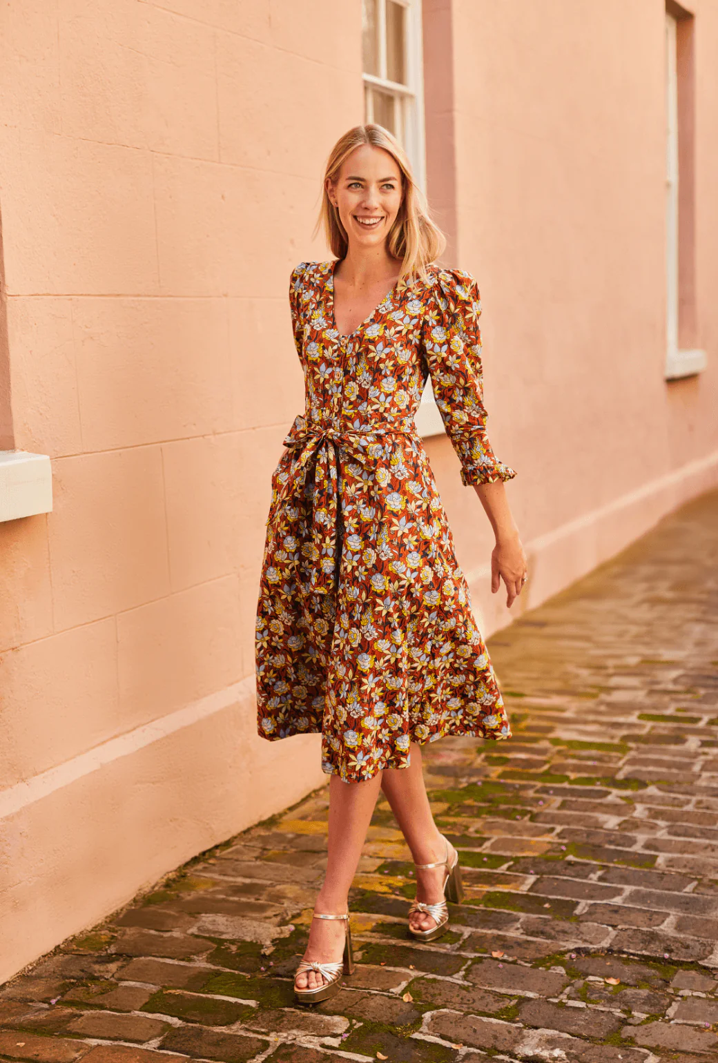 Long Sleeve Day Gown - MIDI - Bronze Floral - Image 4