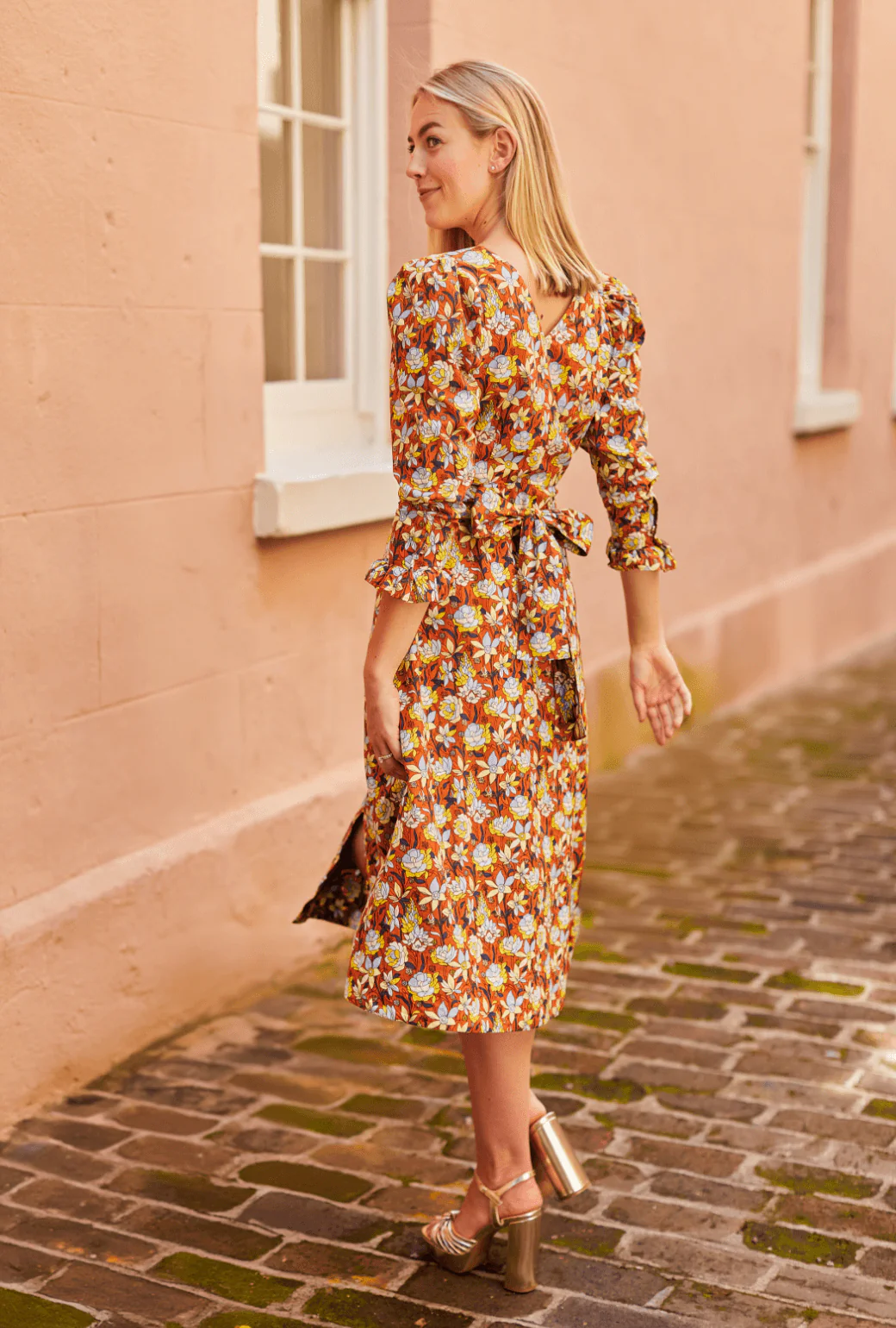 Long Sleeve Day Gown - MIDI - Bronze Floral - Image 6
