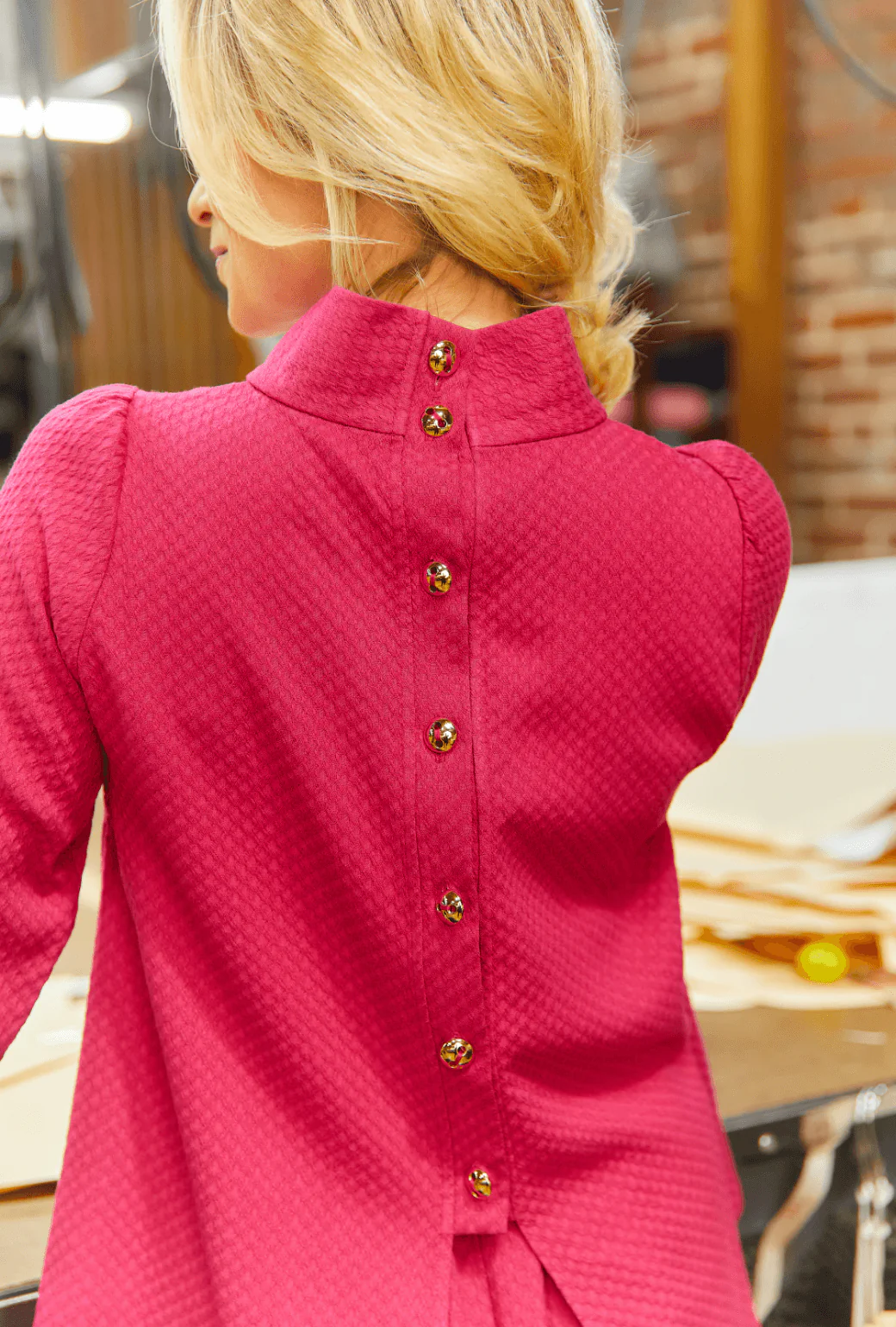 Long Sleeve Mod Top - Fuchsia Dot - Image 2