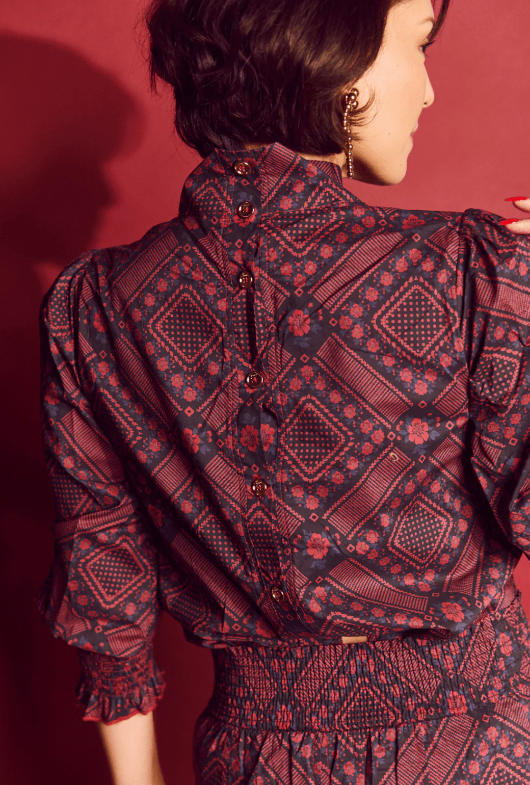 Long Sleeve Mod Top - Indigo Floral - Image 3