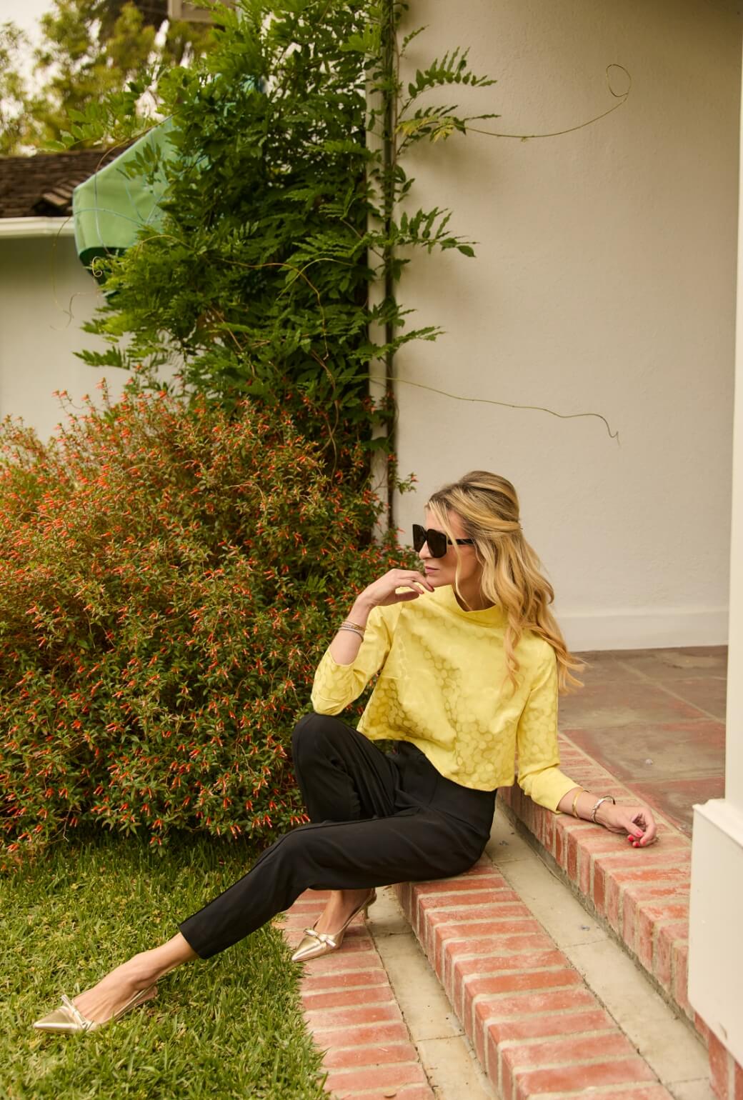 Long Sleeve Twiggy Top - Yellow Satin Polka Dot - Image 4