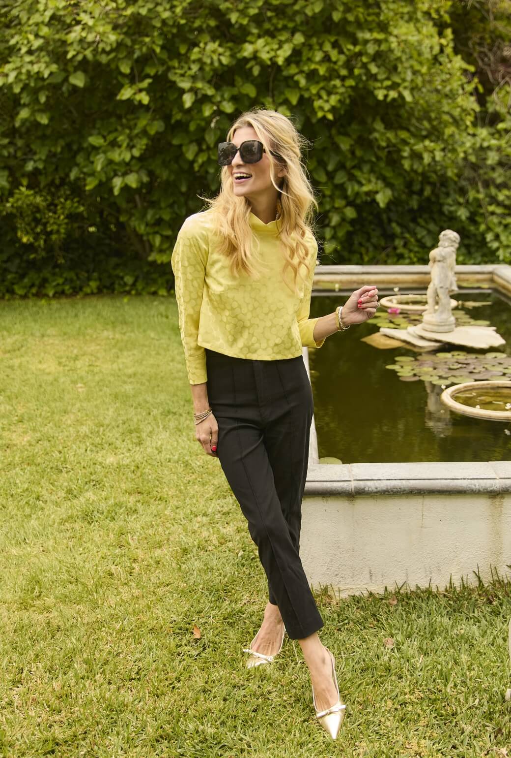 Long Sleeve Twiggy Top - Yellow Satin Polka Dot - Image 5