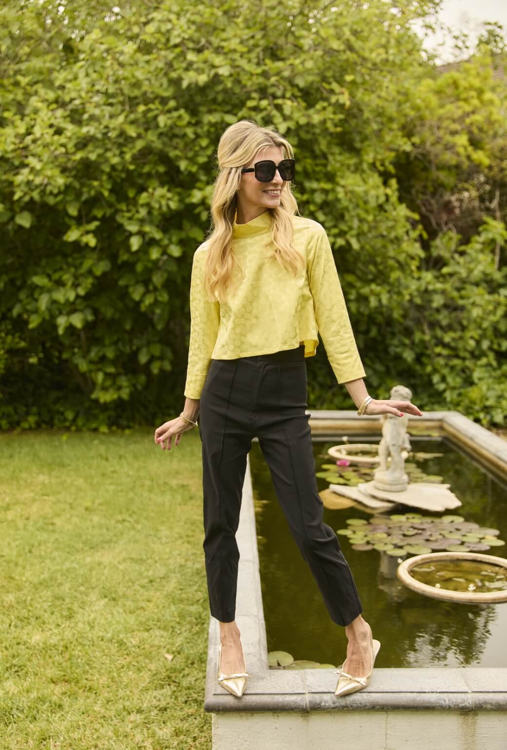 Long Sleeve Twiggy Top - Yellow Satin Polka Dot - Image 6