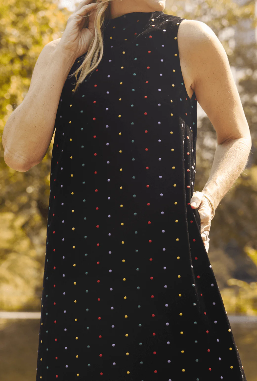 Maxi Mod Dress - Embroidered Dot Black Velvet - Image 3