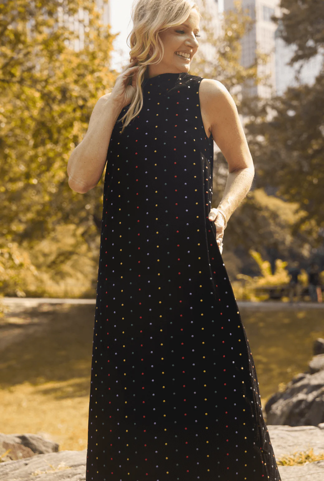 Maxi Mod Dress - Embroidered Dot Black Velvet - Image 6