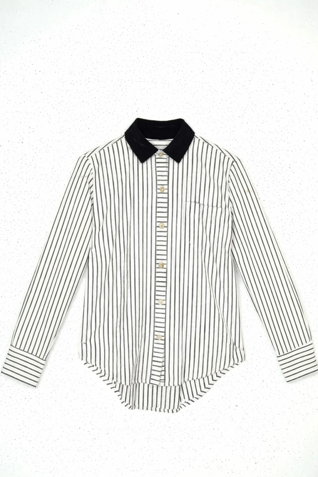 Mel Button Down - Black Stripe Velvet Collar