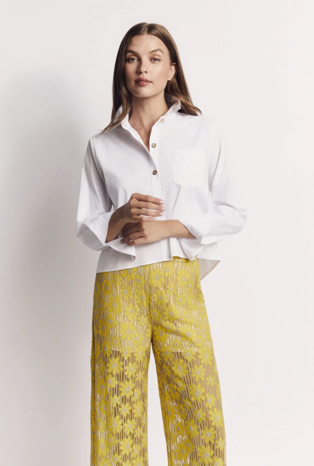 Mel Button Down Cropped Shirt - White - Image 3