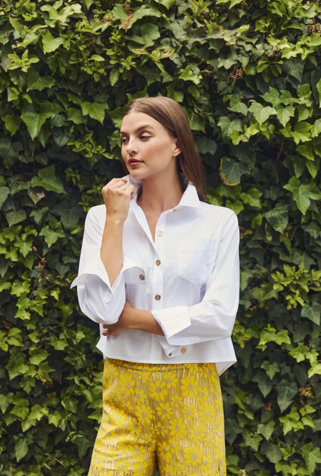 Mel Button Down Cropped Shirt - White - Image 4