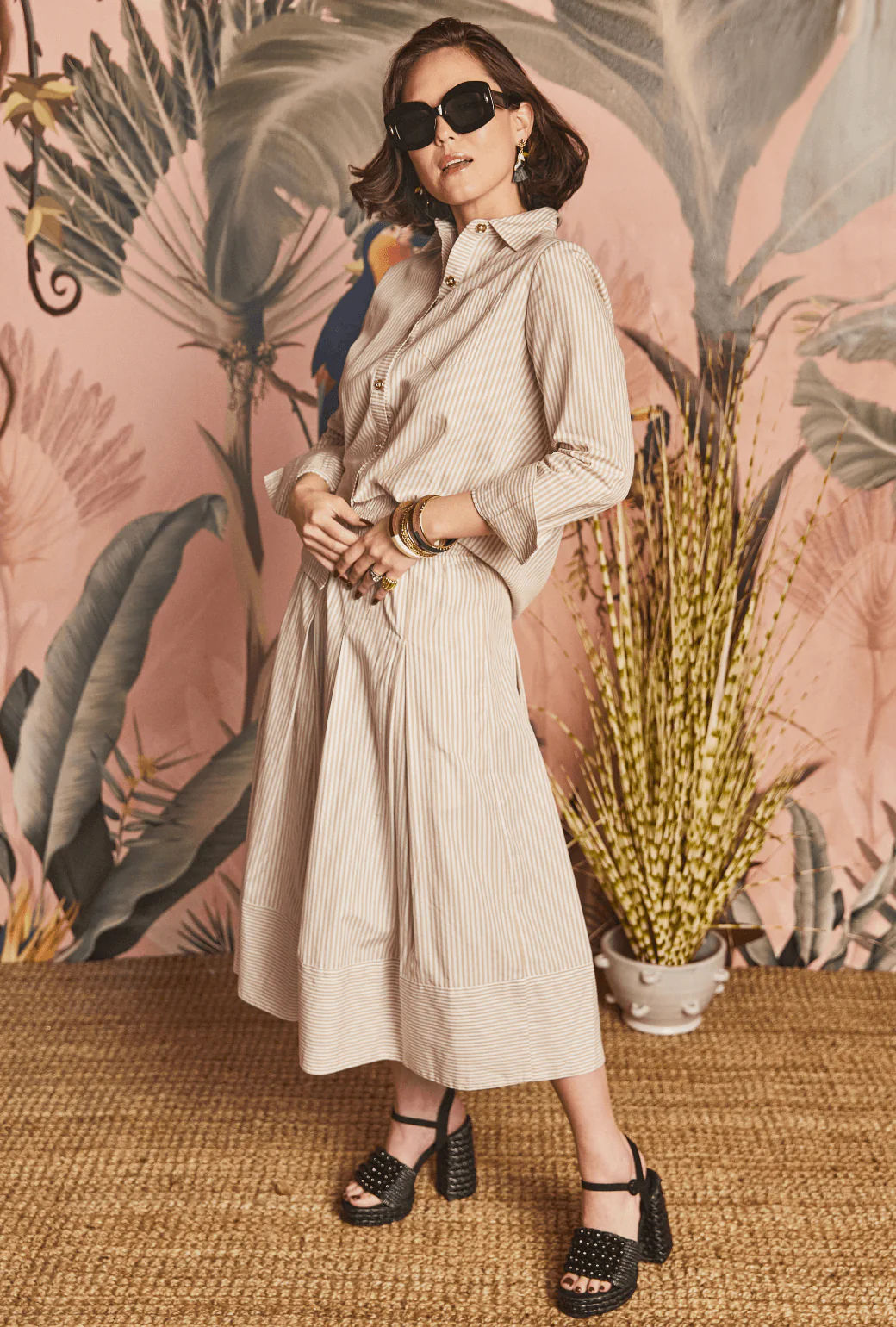 Mel Button Down Shirt - Oatmeal Stripe - Image 4