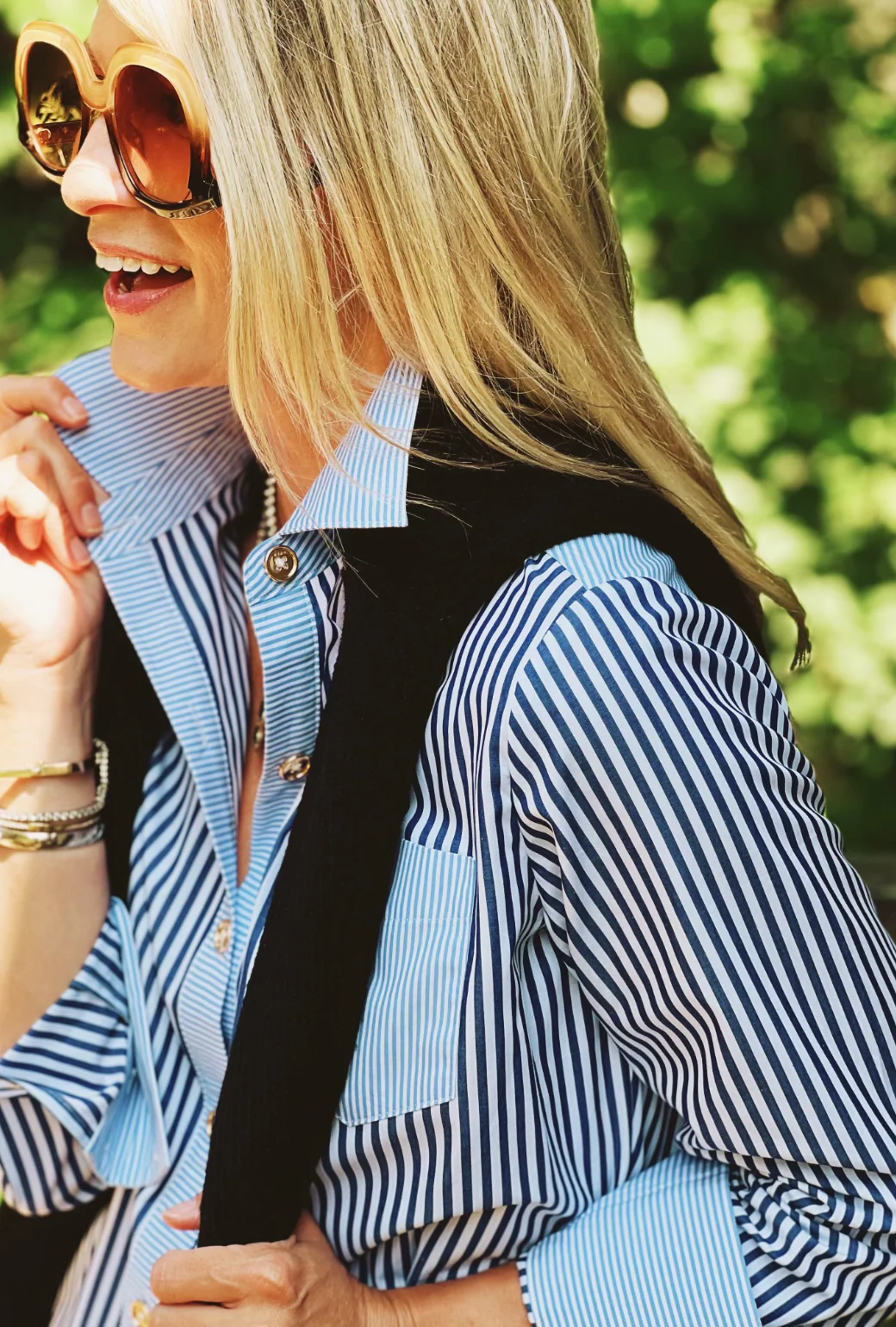 Mel Mixed Button Down Shirt - Blue