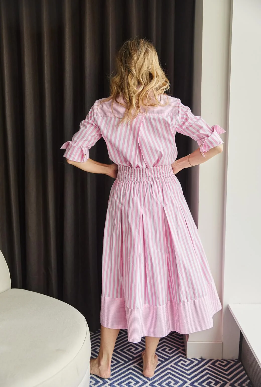 Mel Mixed Button Down Shirt - Pink Stripe - Image 7