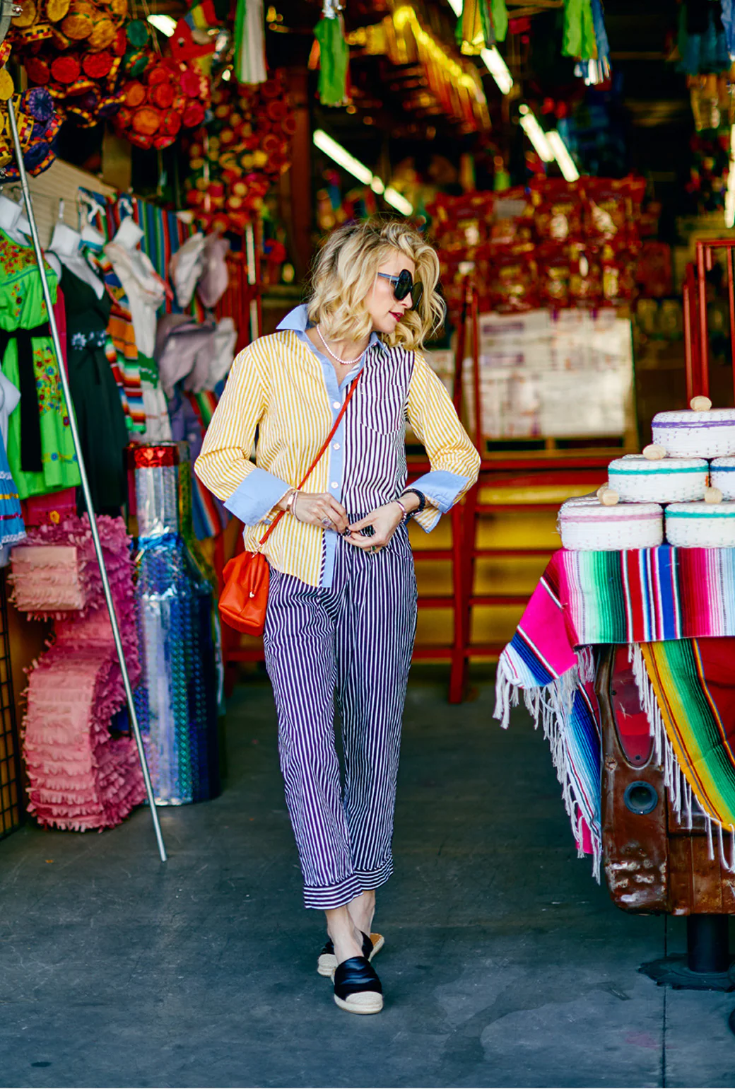 Mel Mixed Button Down Shirt - Yellow Stripe - Image 2