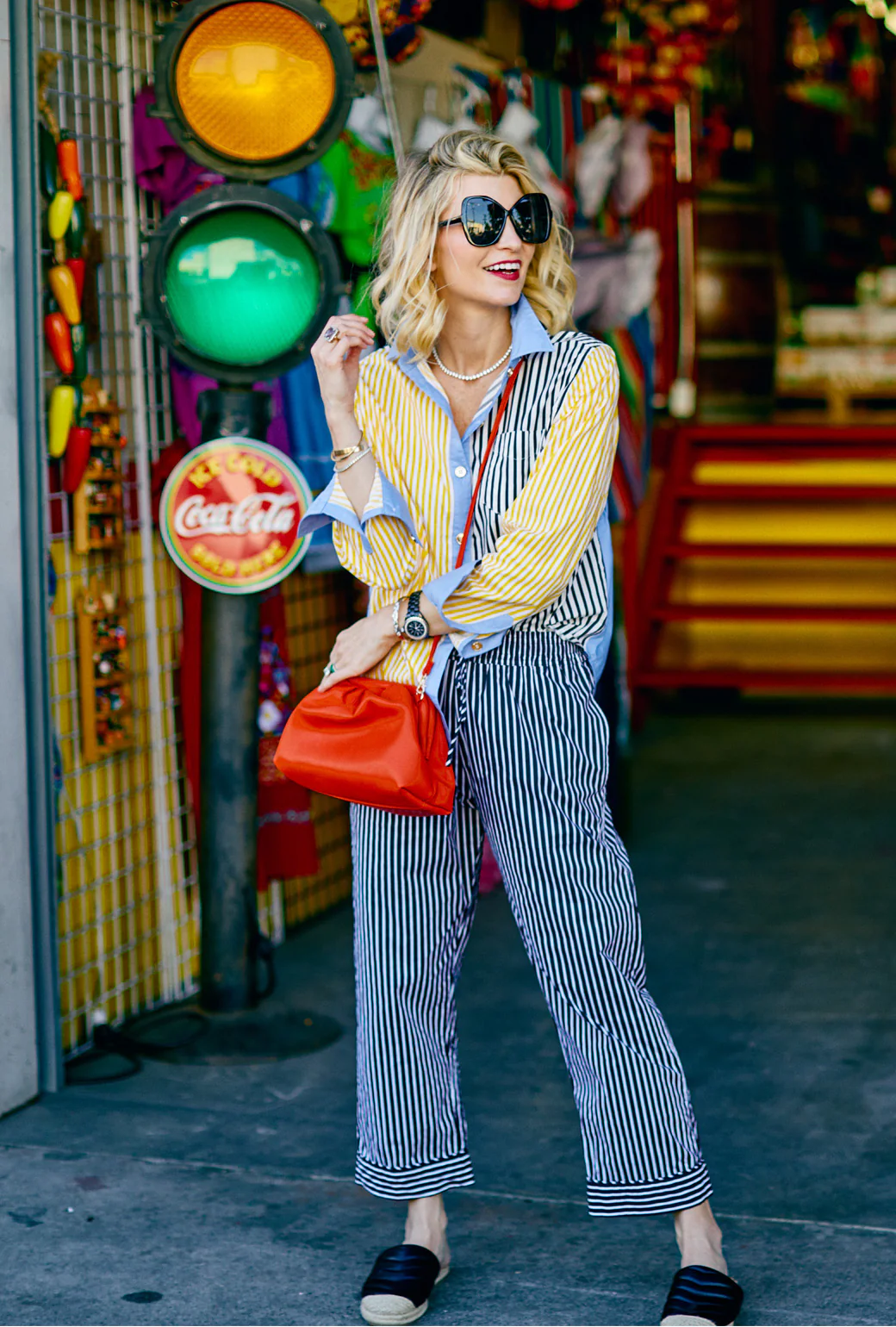 Mel Mixed Button Down Shirt - Yellow Stripe - Image 3