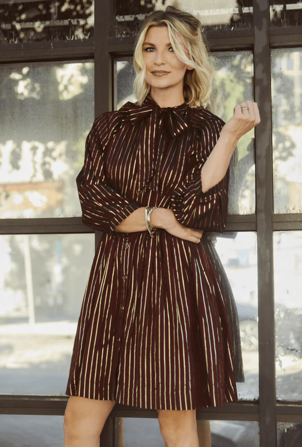 MINI 9 to 5 Shirtdress - Burgundy Stripe - Image 5