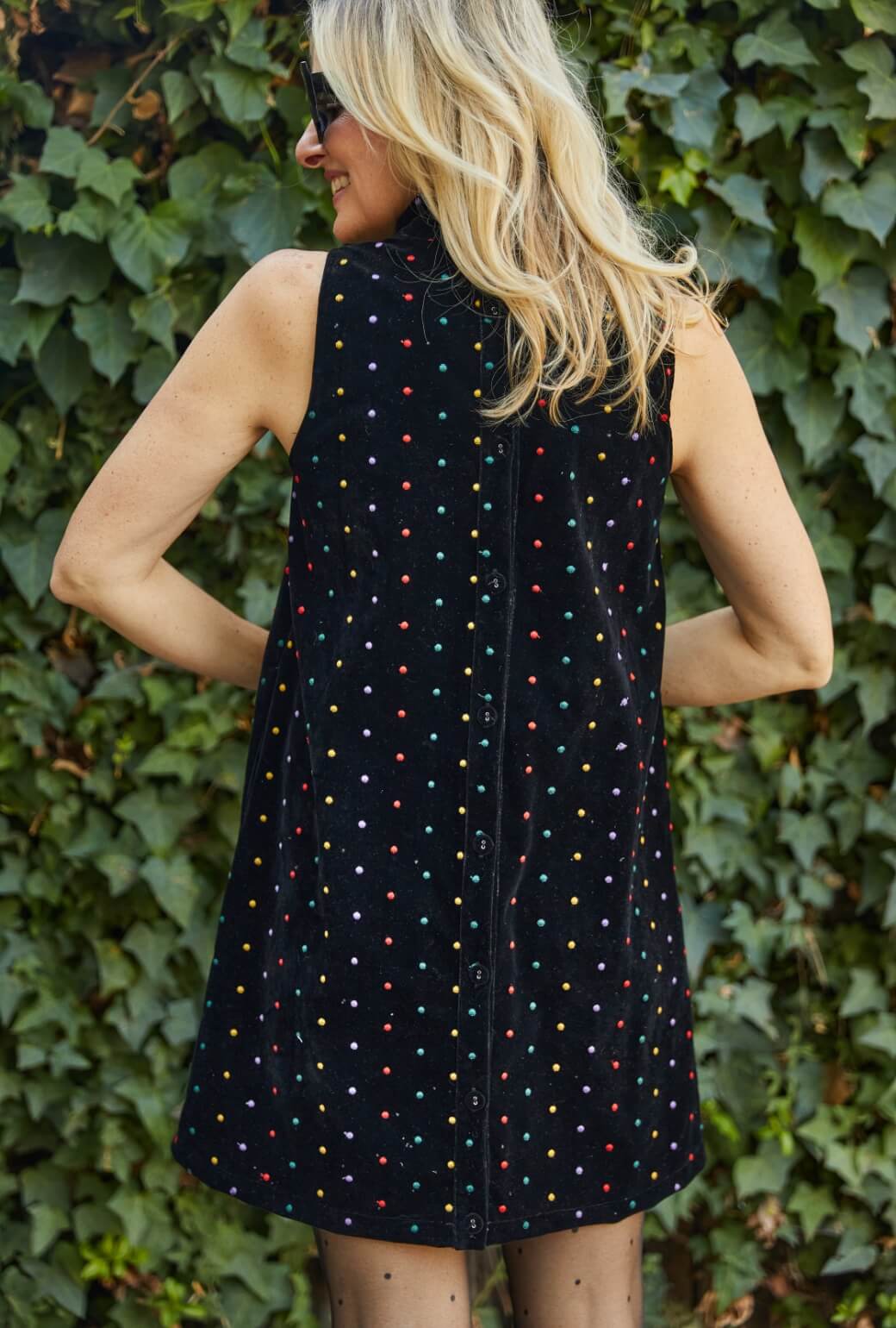 MINI Mod Dress - Embroidered Dot Black Velvet - Image 3