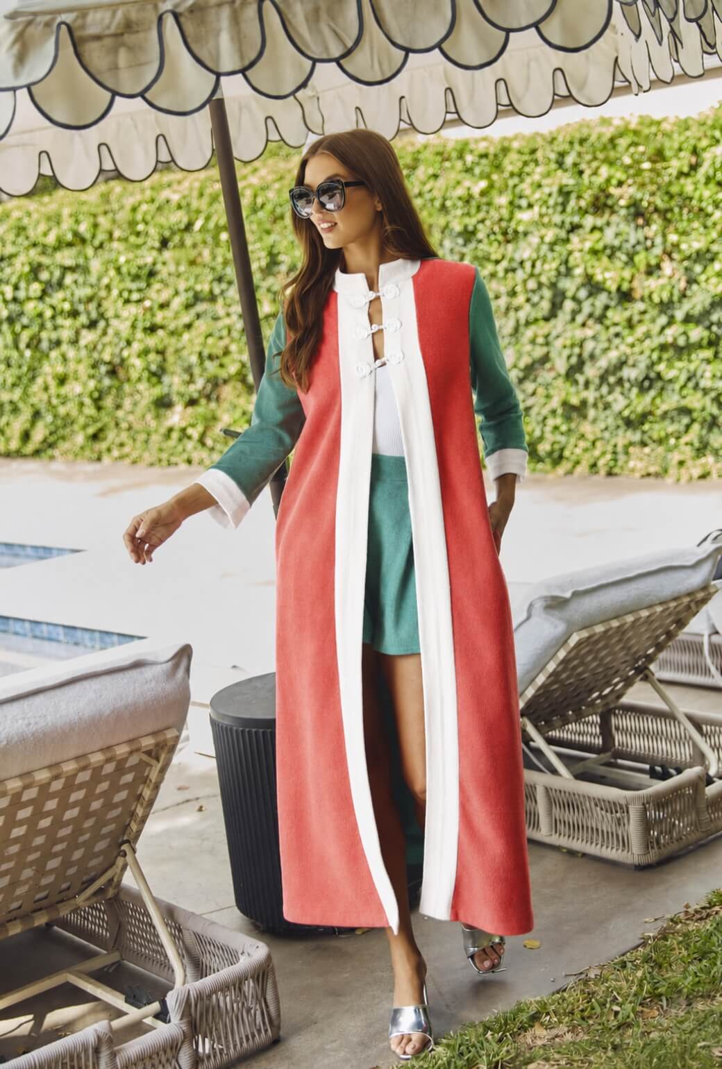 Mod Colorblock Robe - White, Coral & Teal Terry - Image 6