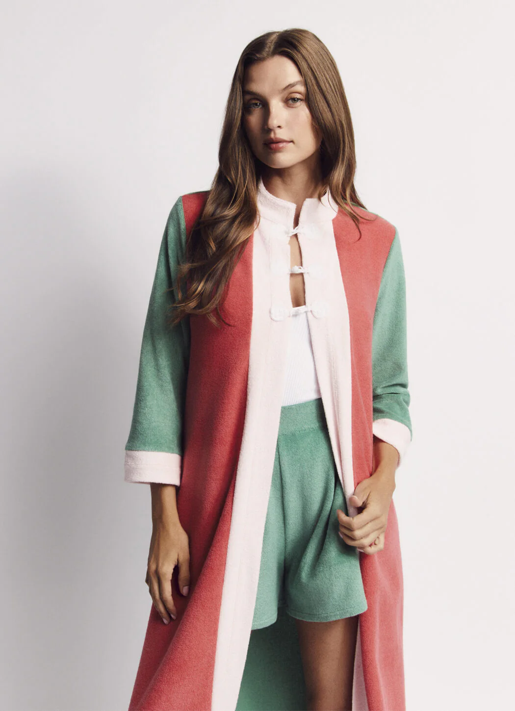 Mod Colorblock Robe - Pink, Coral & Teal Terry - Image 7