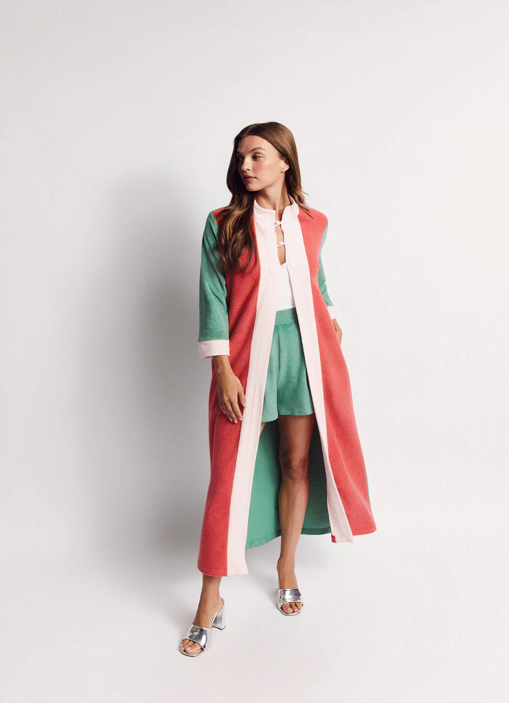 Mod Colorblock Robe - Pink, Coral & Teal Terry - Image 8