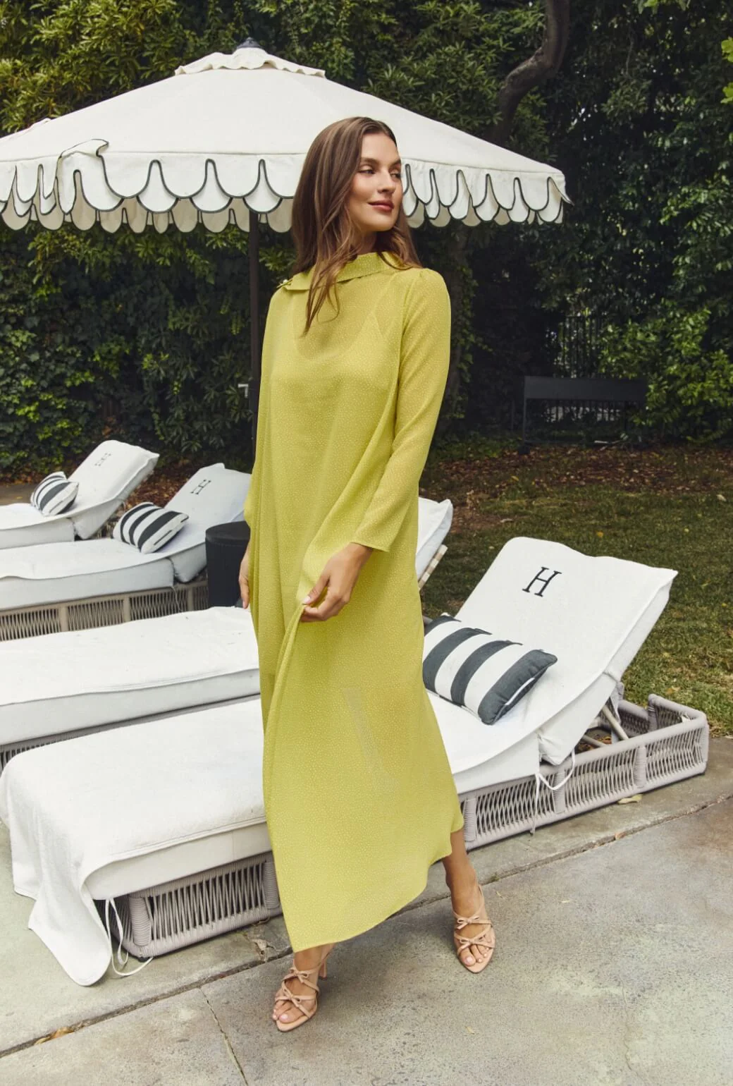 Palm Canyon Kaftan - Lime Sheer Dot - Image 4