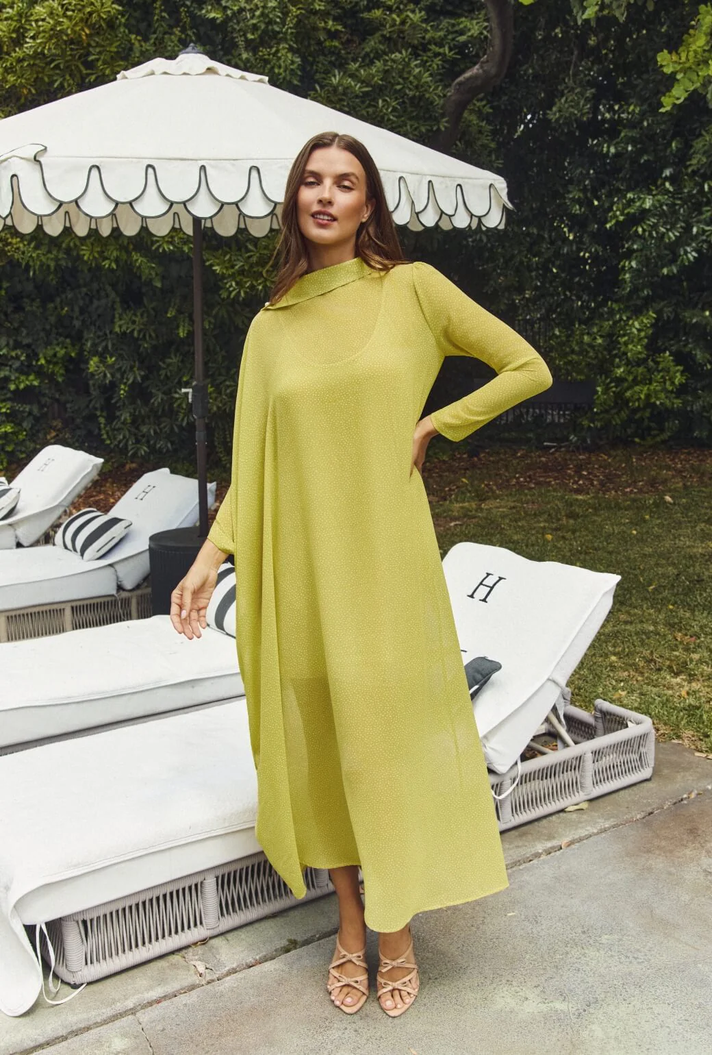 Palm Canyon Kaftan - Lime Sheer Dot - Image 5