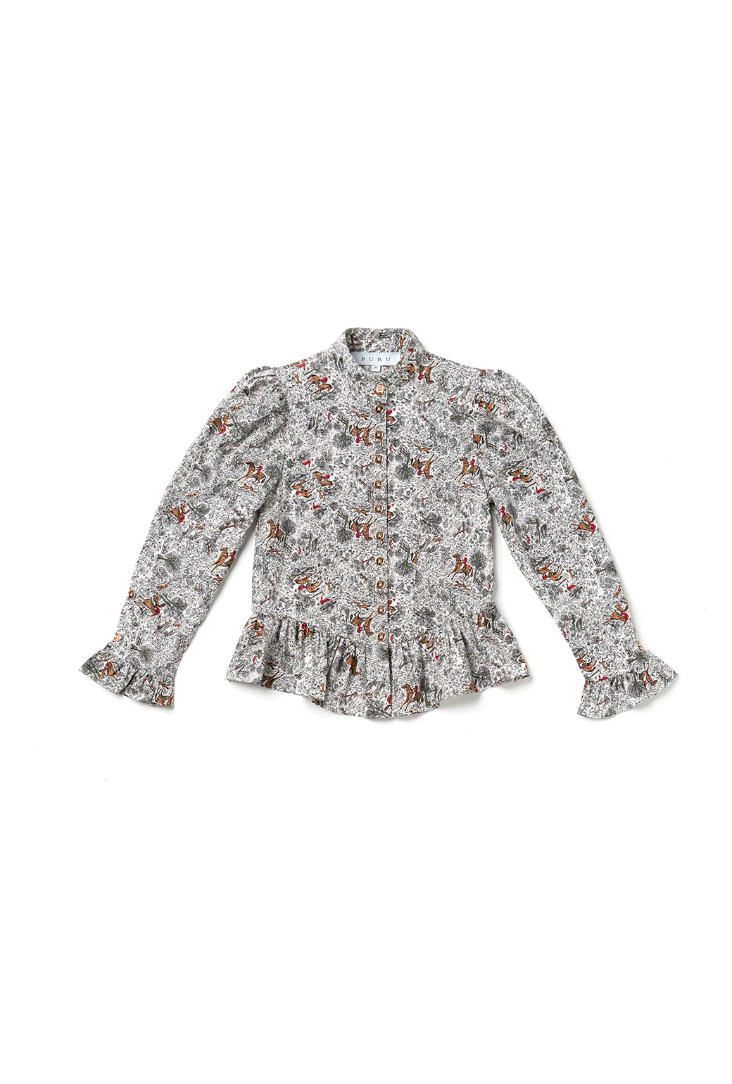 Peplum Puff Sleeve Button Down - Horses - Image 3