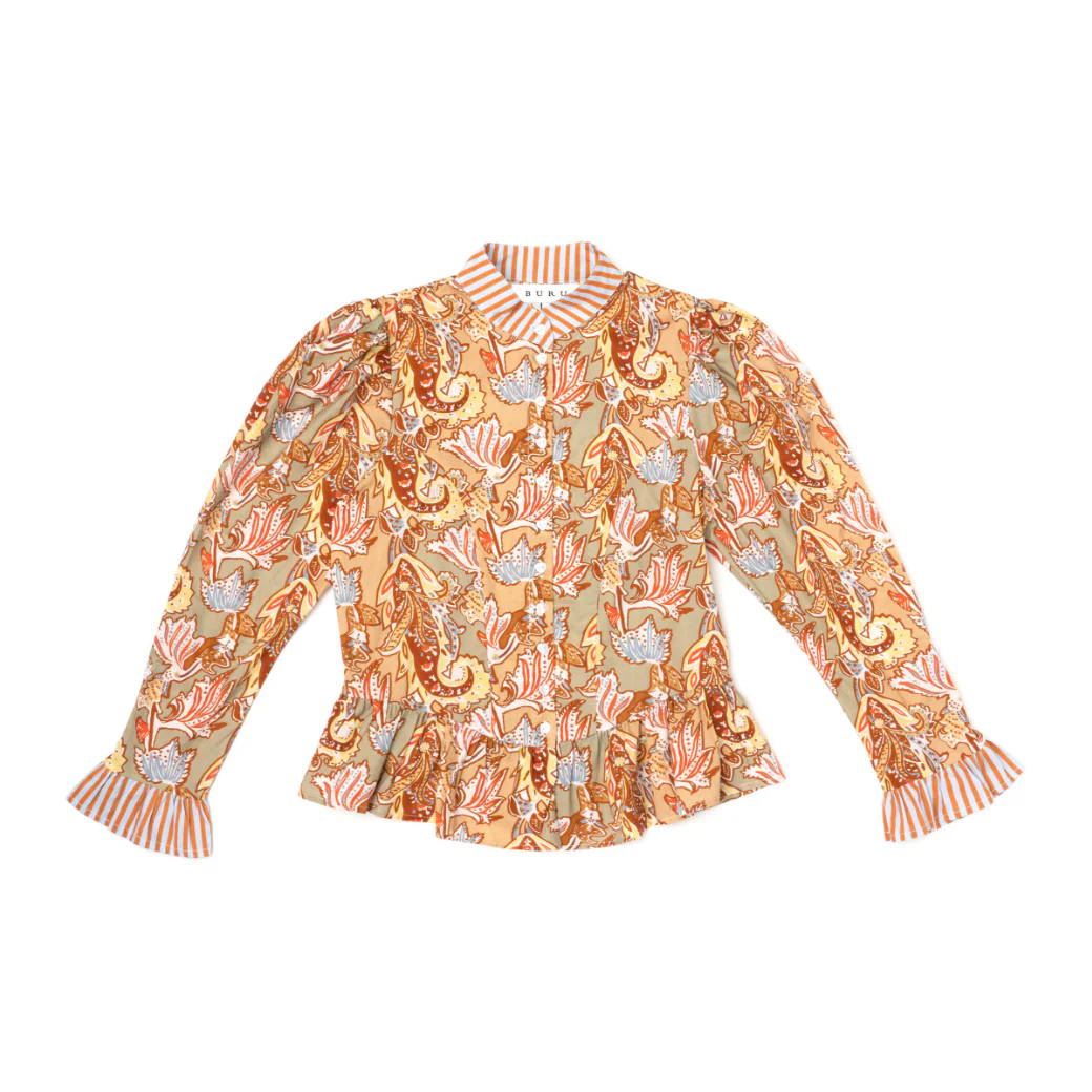 Peplum Puff Sleeve Button Down - Paisley Stripe - Image 22