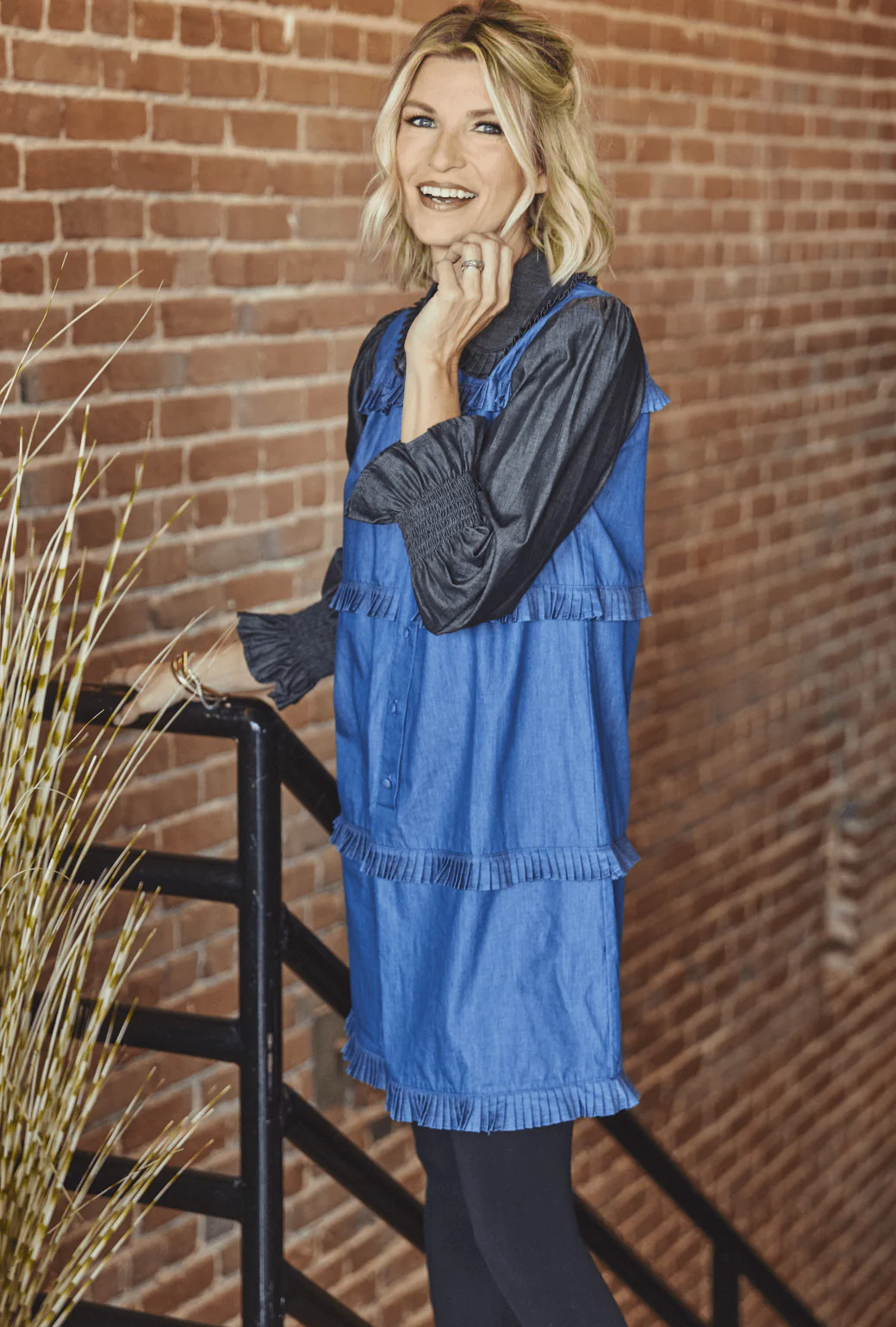 Peter Pan Collar Mini Dress - Chambray - Image 2