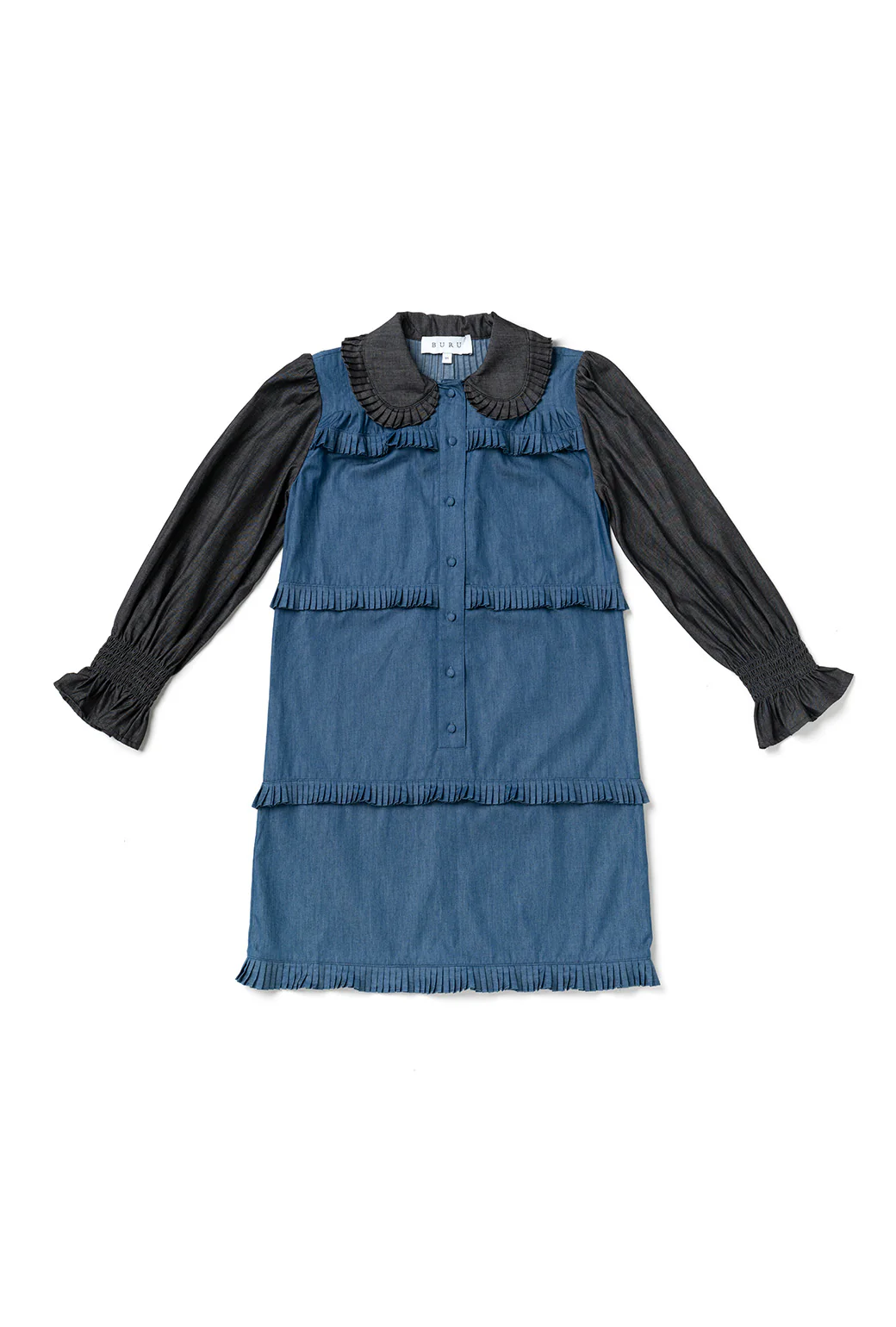 Peter Pan Collar Mini Dress - Chambray - Image 3