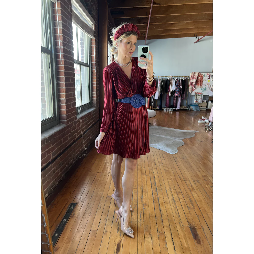 Pleated Mini Dress - Crimson - Image 15