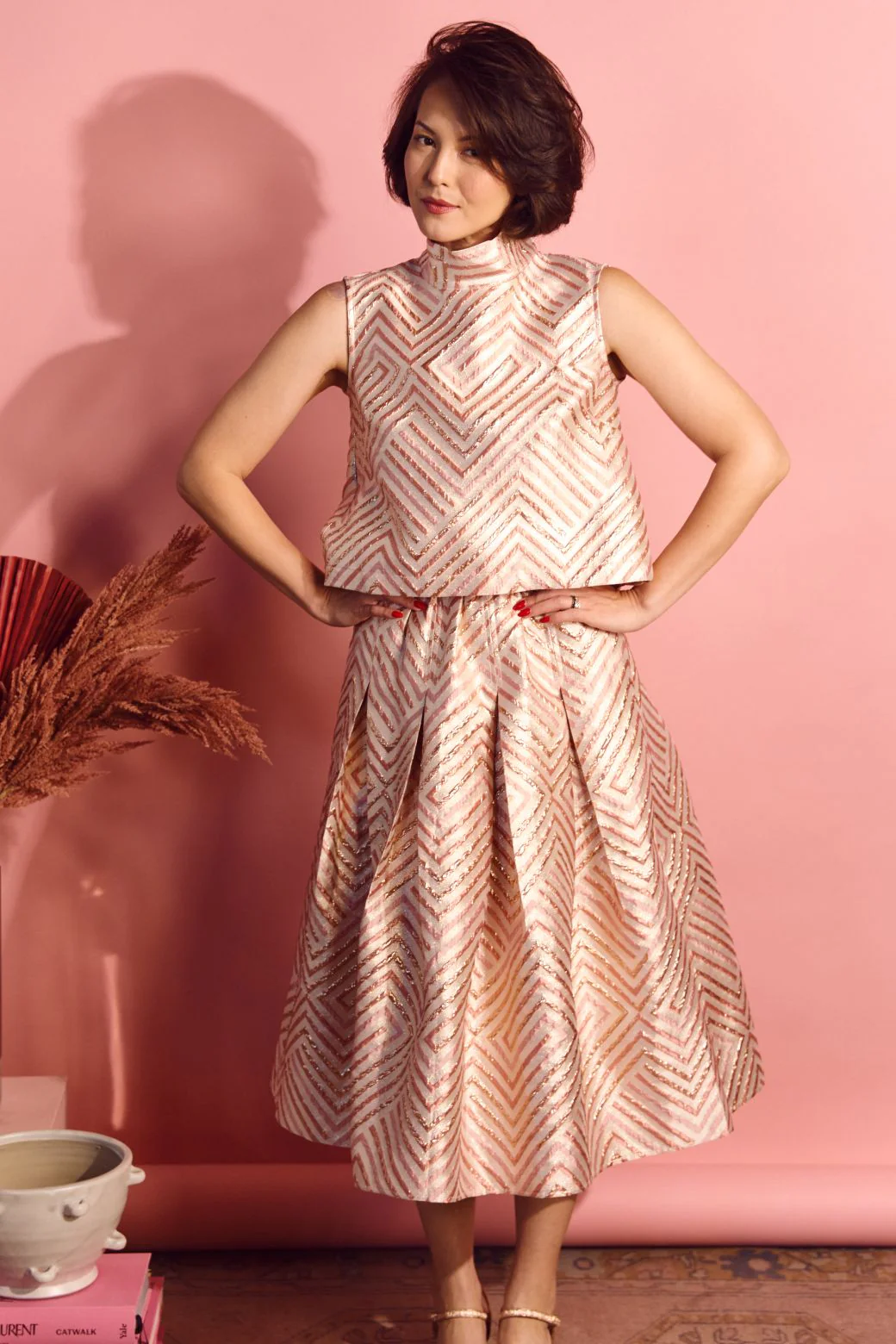 Polly Party Skirt - Blush Geometric Brocade