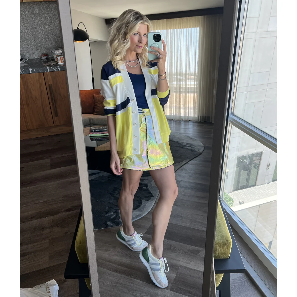 Reversible Tennis Skirt - Navy Bows & Yellow Lurex - Image 12