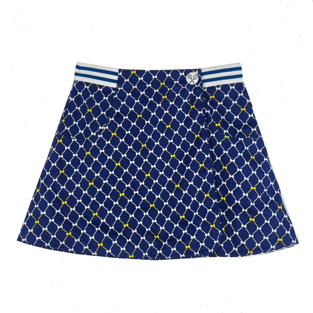 Reversible Tennis Skirt - Navy Bows & Yellow Lurex - Image 14